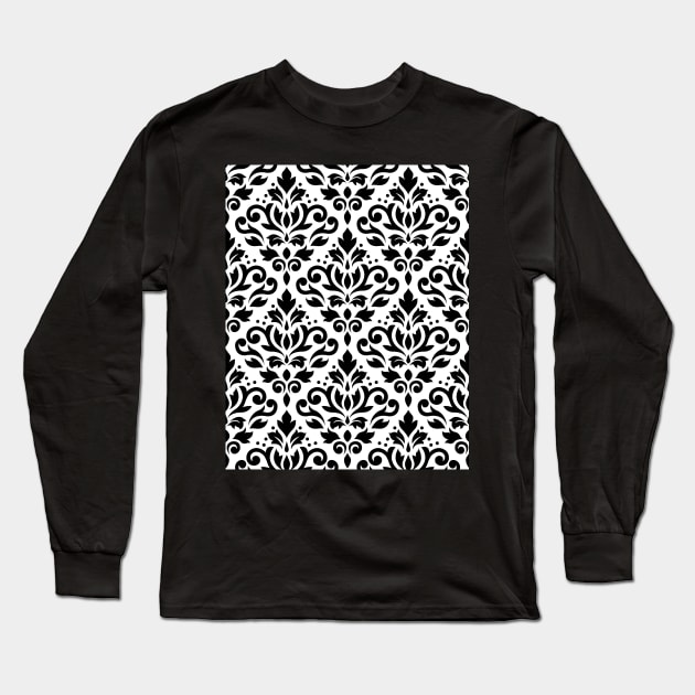 Scroll Damask Pattern BW Long Sleeve T-Shirt by NataliePaskell